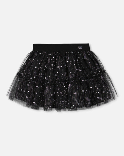 Sparkling Black Tulle Skirt w/Black Print Holiday Tee