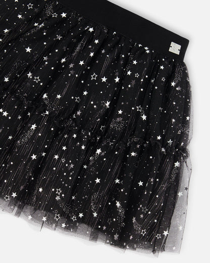 Sparkling Black Tulle Skirt w/Black Print Holiday Tee