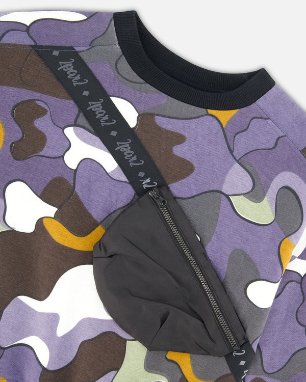 Multicolored Camo Fleece Sweatshirt w/Acid Wash Black Denim Pant