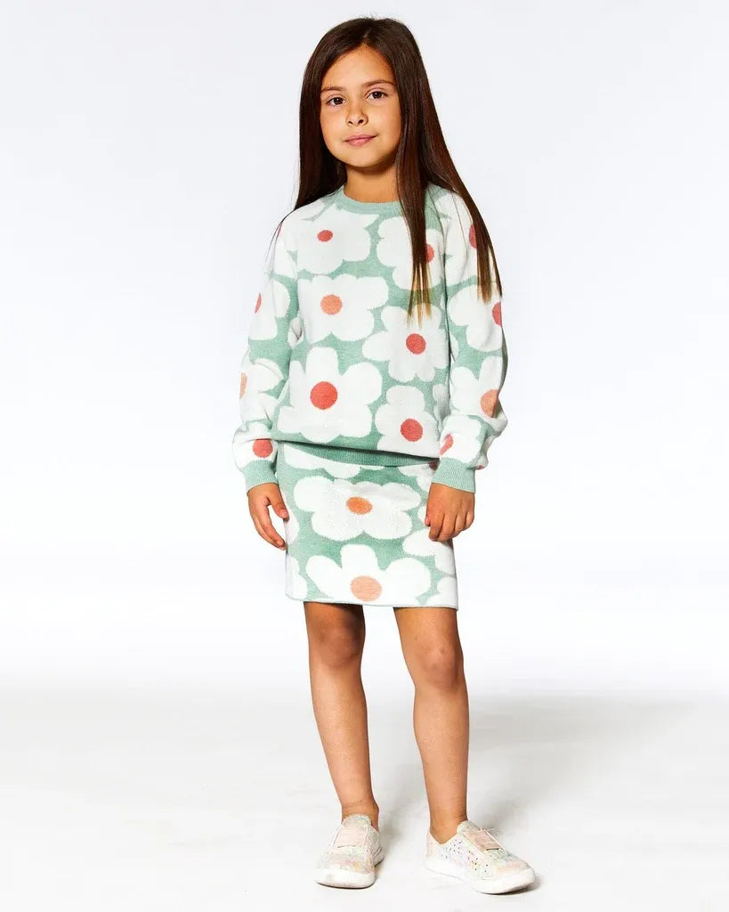 Minty Flower Sweater Skirt Set