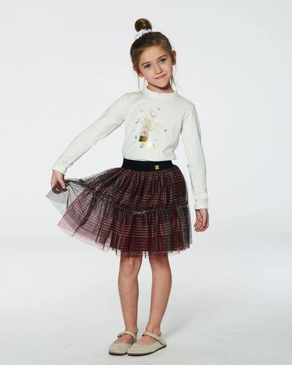 Sparkling Red Tulle Skirt w/Long Sleeved Festive Print Tee