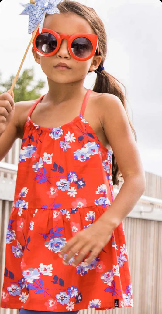 Red Floral Lollipop Tunic Short Set