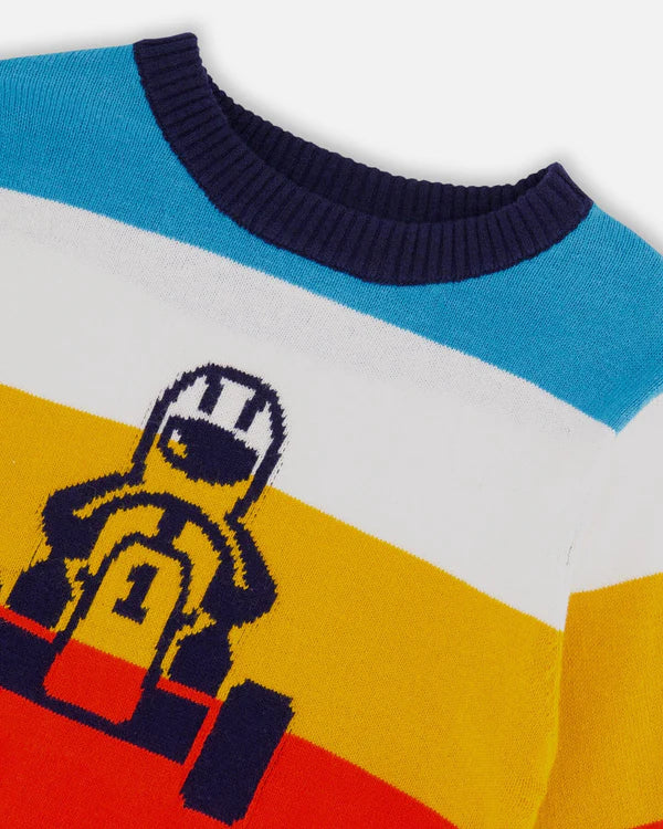 Speedracer Multicolored Striped Sweater w/ Dark Blue Denim Pant