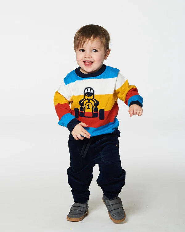 Speedracer Multicolored Striped Sweater w/ Dark Blue Denim Pant