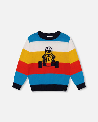 Speedracer Multicolored Striped Sweater w/ Dark Blue Denim Pant